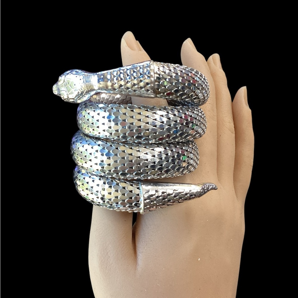 1970’s Whiting & Davis Triple Coiled Silver Mesh Snake Bracelet